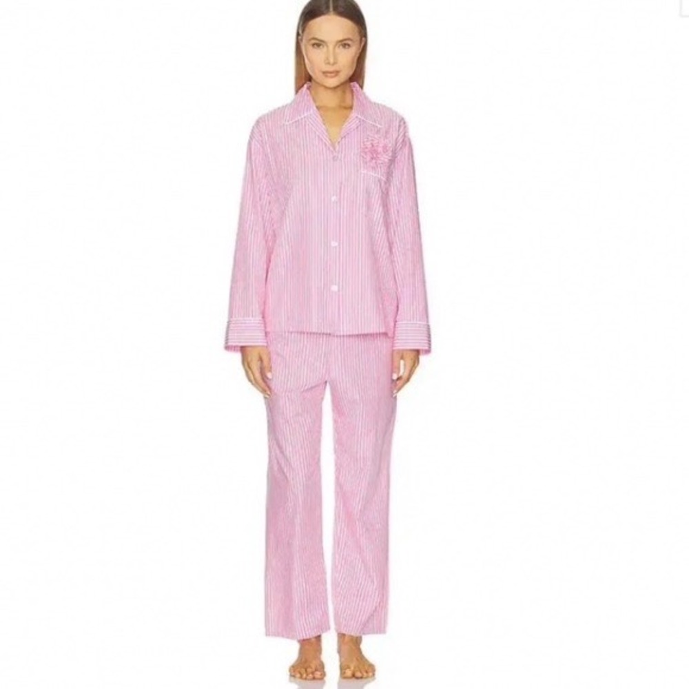 Sleeper The Rose Pajama Set Pink White Stripe Cotton Rosette 2PC M FW2426BSR